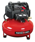 Workhorse Pancake Air Compressor With Six Gallon Oil Free Tank 150 PSI Max Pressure side view of red tank and black pump