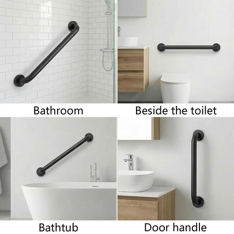 Hella Secure 12 Inch Stair Handrail And Wall Mounted Safety Grab Bar For Indoor Outdoor Steps providing secure support in bathroom and beside toilet.