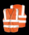Front and back view of High Visibility Reflective Safety Vest Orange Breathable Unisex Adjustable Fit with Magic Tape Closure and 360 Hi Vis Strips.