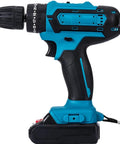 21V Brushless Cordless Drill And Screwdriver Set Heavy Hitter Power Tool Kit With Storage Case side view with ergonomic handle and battery