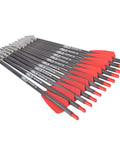 Carbon Crossbow Bolts 7.5 Inch with 100 Grain Target Tips and 2 Inch Red Vanes, shown in a pack of 12, Cobra System Ready