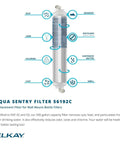 Diagram of Aqua Sentry Inline Replacement Filter For Water Coolers And Fountains, showing removal contaminants