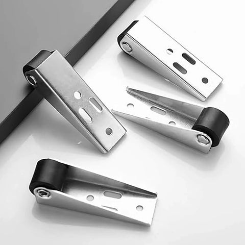 Bottom Rollers For Sliding Doors With Adjustable Anti Sag Wheels in Silver Finish shown in a set of four on white surface.