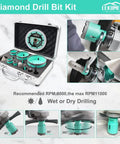 Pro Grade All In One Diamond Hole Saw Kit For Tile 6 To 100mm With Cutting Disc 13 Piece Set case and accessories shown
