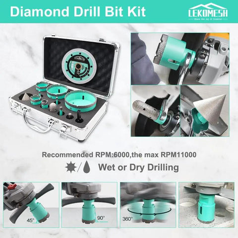 Pro Grade All In One Diamond Hole Saw Kit For Tile 6 To 100mm With Cutting Disc 13 Piece Set case and accessories shown