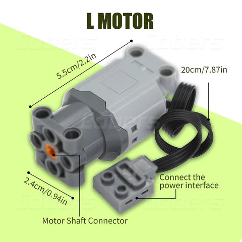 L Motor from 9-In-1 Power Function Technic Motor Kit With IR Remote And Receiver, AA Battery Box, M Motors, L Motor, Switch, Light Wire And Extension Wire For Technic Builds And DIY Projects, High Compatibility With Major Brand Sets