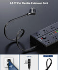 22 In 1 Ultra Flat Plug Power Strip With 16 Wide AC Outlets And 6 USB Ports Including 3 Type C Fast Charge A Handy Desk Or Home Office Power Hub That Can Run Up To 15 Devices At Once, 6.5 ft flat cord