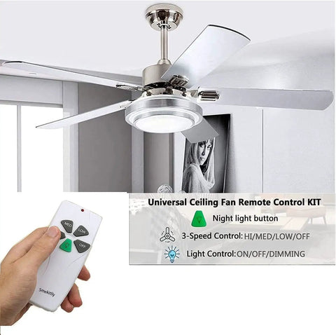 2-Pack Universal Ceiling Fan Remote Kit With Light Dimmer, 3-Speed Smart Control, Plug-And-Play Setup, remote and ceiling fan