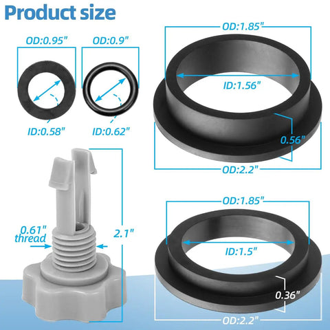 All In One Sand Filter Pump Seal Kit With Gasket Set Air Release Valve And O Rings For Intex Sand Filter Pumps Replacement Parts Kit For Quick No Fuss Repairs Durable Black, black gaskets and vent valve with size labels