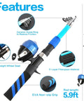 Kid Friendly Telescopic Fishing Rod And Reel Combo Push Button Starter Set for Beginners, Collapsible 5.9 Ft Blue Youth Kit