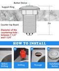 Installation diagram for Brushed Gold Garbage Disposal Switch Kit With Cordless Air On Off Button For Food Waste Disposer