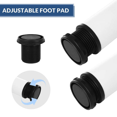 28 Inch Adjustable Metal Furniture Leg Set White For Coffee Tables Desks Benches And Countertops 4 Pack With Mounting Plates And Screws Built Tough For Heavy Duty Support showing adjustable foot pad