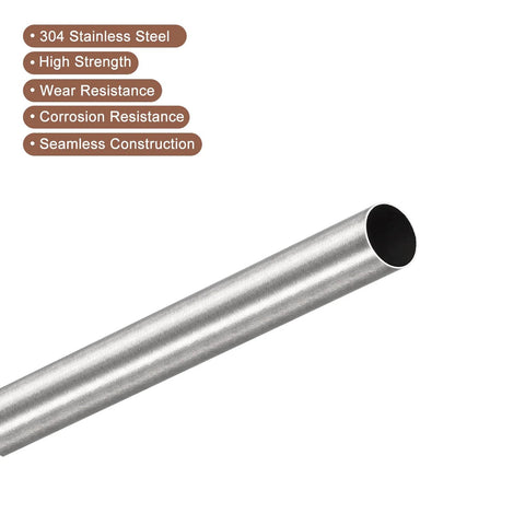 Side view of uxcell 304 stainless steel tube, 8 mm OD, 0.2 mm wall, 200 mm length.