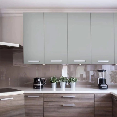 Kitchen with cabinets painted in All In One Refinishing Paint For Furniture And Cabinets Quart Soft Gray No Stripping No Sanding No Priming Easy Application And Diy Friendly Durable Finish That Transforms Tables Dressers Cabinets And More For A Pro Look At Home