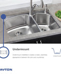 Heavy Duty 18 Gauge Stainless Steel Undermount Bar And Prep Sink, 14.38 Inch Square, 6 Inch Deep, Single Bowl With Quiet Sound Dampening For A Seamless Countertop Look, installed in kitchen countertop with dual sink design.