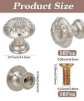 16 Piece Vintage Silver Flower Embossed Drawer Knobs For Kitchens And Dressers Compact Round Metal Pulls With Matching Screws showing product dimensions.