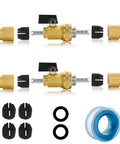 Expandable Hose Repair Kit With 0.353-Inch Hose Barb GHT Adapters Two Brass Shutoff Valves Clamps Washers And Teflon Tape