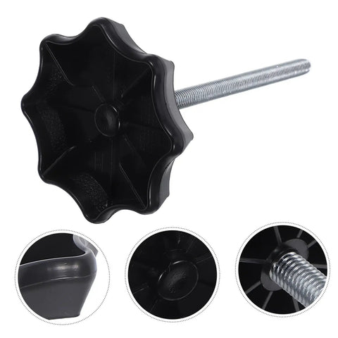 Spare Tire Hold Down Bolt For Cars Universal Fitment Mounting Hardware, black plastic and metal bolt, close-up views