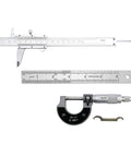 Pro Grade 3 Piece Precision Measurement Set With Vernier Caliper, Micrometer And Steel Ruler For Inside Outside Depth And Step Measurements, Industrial Stainless Steel, Accuracy To 0.001 Inch