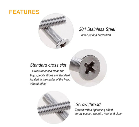 Get the Whole Shebang with Massive 304 Stainless Steel Machine Screw Assortment Kit featuring close-up view of countersunk Phillips head screws.