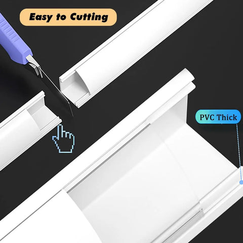 Close-up of PVC channel from Exterior Waterproof Cable Raceway Kit For 6 Cables No Drill Self Adhesive Cord Protector, easy cutting.