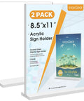 Double Sided Acrylic Sign Holder Eight And A Half By Eleven Inches Two Pack Table Top Display Stand Clear