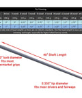 Hypersonic Black Graphite Golf Club Shafts For Driver And Fairway Wood Uncut Raw Shaft With Regular And Stiff Flex Combo For Men 46 Inch Length 0.335 Inch Tip Diameter 0.600 Inch Butt Diameter 67 Grams displayed with specifications and trim chart
