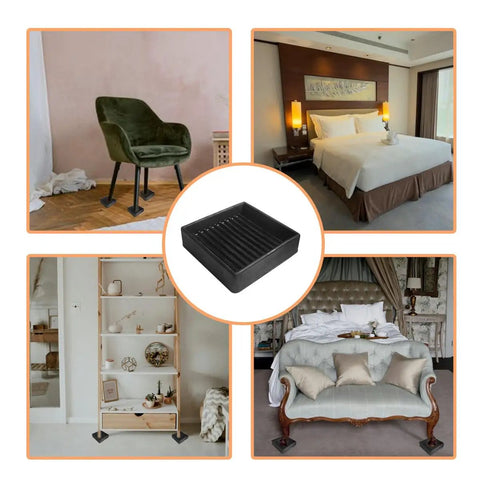 Heavy Duty Square Rubber Caster Cups 2X2 Inch Non Slip Furniture Stopper Glides displayed under various furniture types.