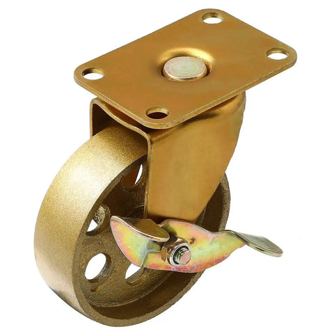 Premium 4 Inch Swivel Caster Set Of 4 With Side Brake And Vintage Copper Antique Gold Finish On Righteous Cast Iron Wheels for carts
