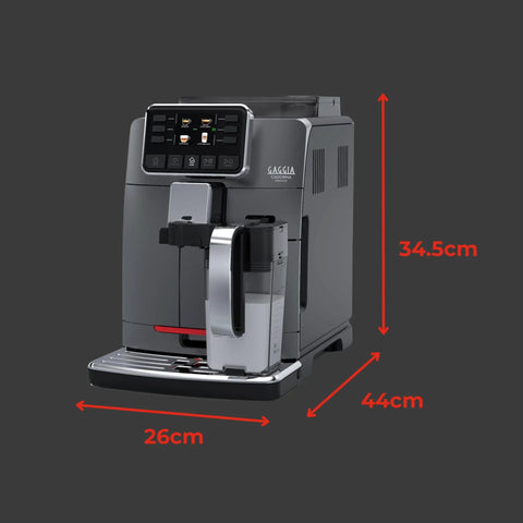 Top Shelf Super Automatic Espresso Machine Crafting One Touch Cappuccino Latte Macchiato Ristretto And Flat White For Your Kitchen Game Changing Setup In Anthracite dimensions measuring 44cm x 26cm x 34.5cm.