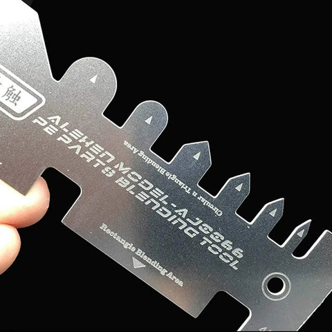 Close-up of a stainless steel tool from the Stainless Steel Model Ship Tank Multitool Kit With Tube Bender, Folding Tool, Auxiliary Ruler, And Vices
