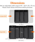 Expandable Kitchen Utensil Organizer for Drawers, Adjustable Cutlery Tray and Spatula Holder, black with dimensions