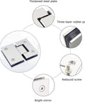 Heavy Duty Two Pack 180 Degree Glass Door Hinges Rock Solid 304 Stainless Steel Pivot For Frameless Showers And Cabinets Auto Spring Back detailed view of thickened steel plate and rebound screw