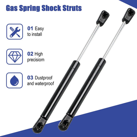 Top Shelf 10 Inch Gas Spring Shocks Provide Smooth Lift Support Delivers A Solid 40 Pound Force Keeps Hardware Secured Includes Mounting Brackets For Truck Toolboxes And Rv Doors dual gas spring shock struts with a black finish, easy installation, showing waterproof features.