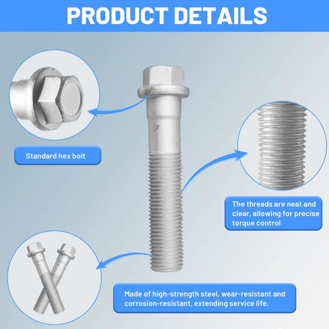 Close-up of standard hex bolt from 6 Piece Front Wheel Hub Bearing Mounting Bolt Kit For Chevy SUVs And Trucks Fits Suburban 2000s To 2020 Tahoe 2000 To 2020 Silverado 1999 To 2018 Express Avalanche And More Replacement 15719028