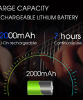 Image showing large capacity 2000mAh rechargeable lithium battery promoting extended use, related to Aroma Mini 5W Guitar Amp.