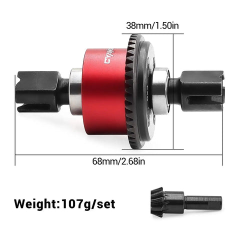 Red 43T Limited Slip Diff Set With 10T Input Gear side view, 68mm length, 38mm width, for ARRMA Kraton 6S Outcast 6S upgrades.