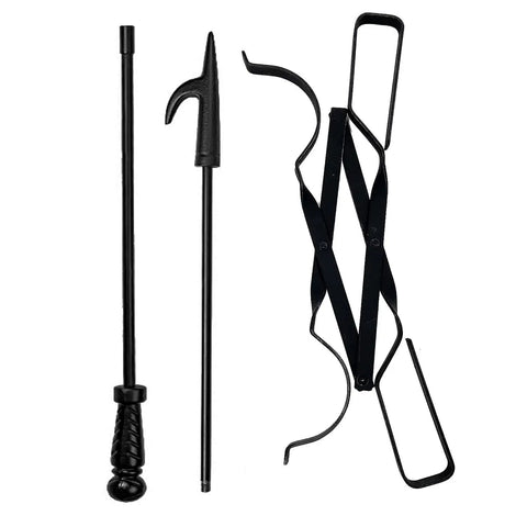Two Piece Fire Poker And Tongs Set For Fireplace And Campfire, 32 Inch Poker Stick And 25 Inch Tongs, Log Grabber Fire Pit Tools For Indoor Outdoor Use, Durable, Safe And Easy To Maneuver