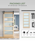 Glass Sliding Barn Door Kit 34 By 84 Inch With Six Feet Of Hardware Included Five Panel Frosted Glass In Spruce Wood Frame