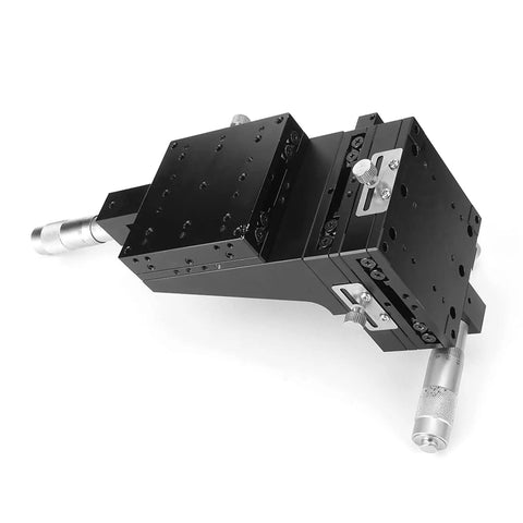 XYZ 3 Axis Manual Linear Positioning Stage 80 By 80 mm Lab Sliding Stage Table in black aluminum with micrometer adjustments