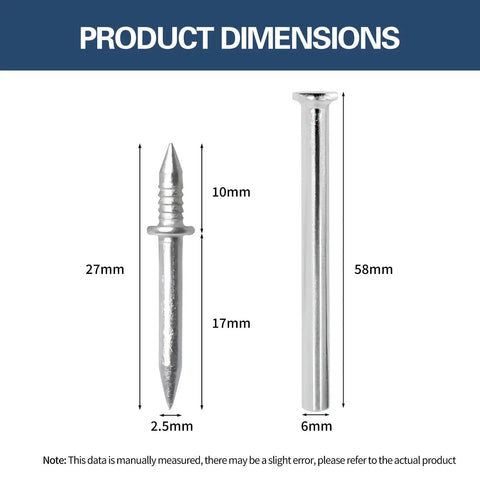 Built Tough Double Head Skirting Nails 200 Piece Pack dimensions shown with measurements of 27mm and 58mm, carbon steel fasteners.