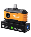 P1 Thermal Imaging Camera For USB C Phones And Tablets Works With Android And iPhone Orange Color With Extended 19 Inch Cable For No Fuss Field Heat Mapping And Quick Smartphone Setup, orange USB-C camera on box