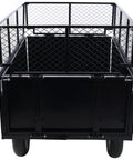 Beefed Up 2 In 1 Dumping System ATV Trailer Steel Dump Cart Heavy Duty Tow Behind Cart with removable mesh sides, black