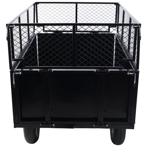 Beefed Up 2 In 1 Dumping System ATV Trailer Steel Dump Cart Heavy Duty Tow Behind Cart with removable mesh sides, black