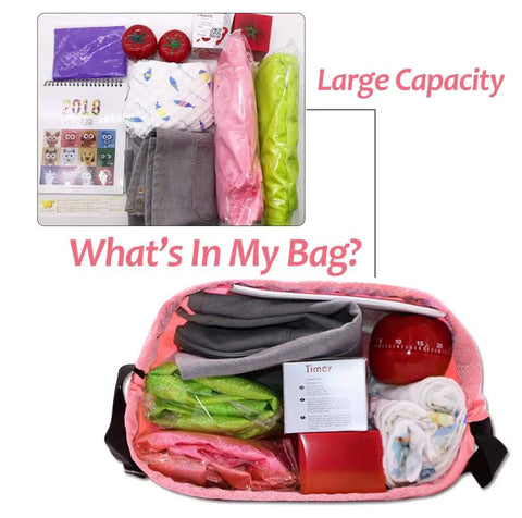 Dry Wet Separated Swim Bag With Drawstring Backpack showing large capacity and packed items, 36x40cm, pink color.