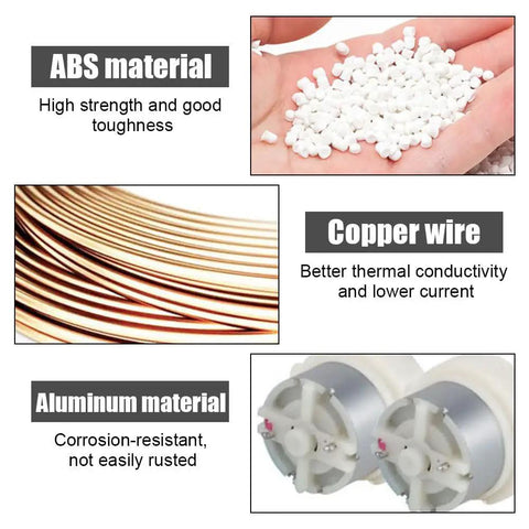 Fishing Rod Repair Kit And Winding Tool materials: ABS pellets, copper wire, aluminum parts for durability and strength displayed.