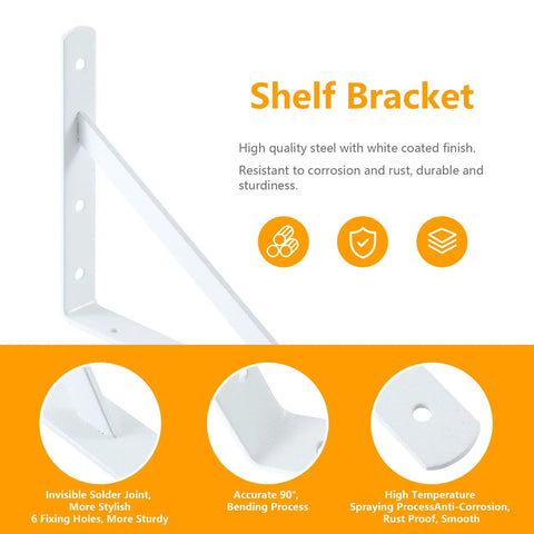Badass Heavy Duty Metal Shelf Brackets 12 X 8 Inch White L Brackets close-up showing sturdy design and finish.