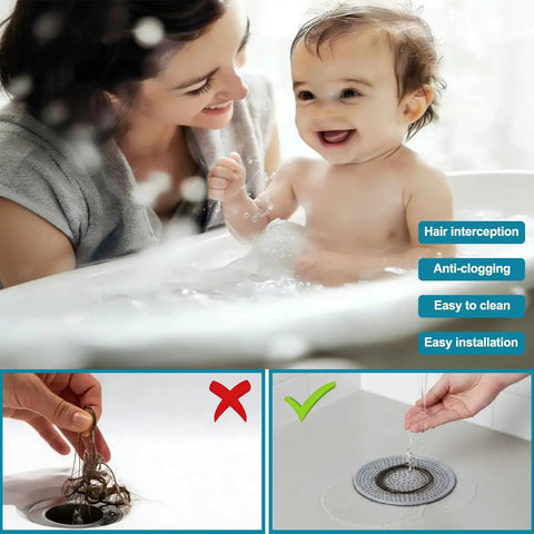 2 Pack Round Shower Drain Hair Catcher With Reinforced Stainless Steel And Silicone Low Profile Bathroom Drain Strainer with mother and baby.