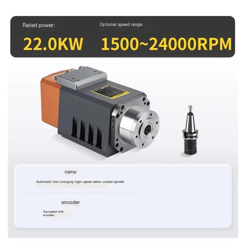 Heavy Duty Water Cooled Electric Spindle With Automatic Tool Changer Bt40 for CNC Milling, 22KW power, includes cone tool.