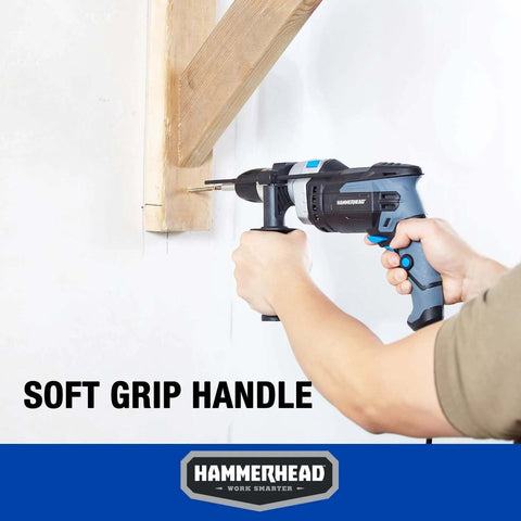 Hammerhead 7.5-Amp hammer drill with 1/2 in chuck and 6-piece bit set, blue/gray handheld tool